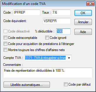 Modification d’un code TVA